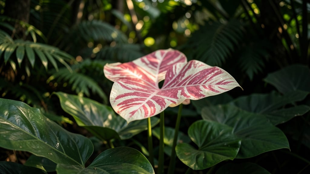 Caladium with Flamingo Pink and White Patterns