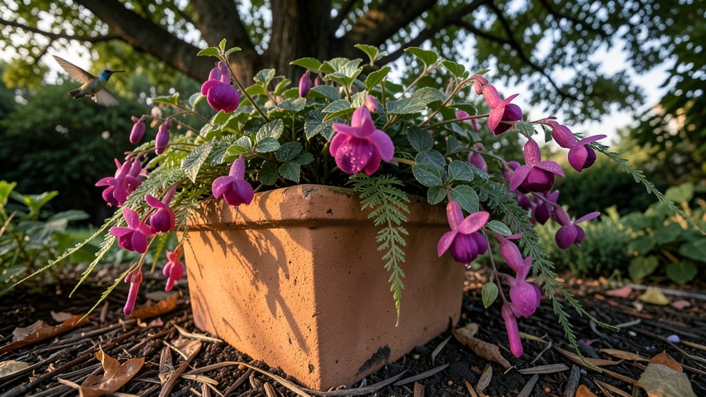 Fuchsia With Trailing Purple Flowers