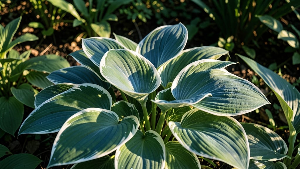 Hostas With Variegated Blue-Green Leaves