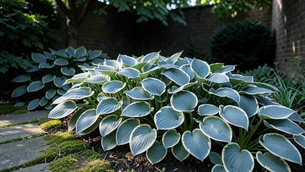 Hostas with Blue-Green Variegated Leaves