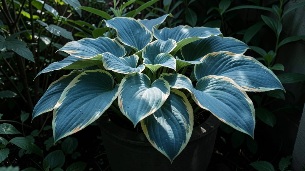 Hosta with Blue-Green Variegated Leaves